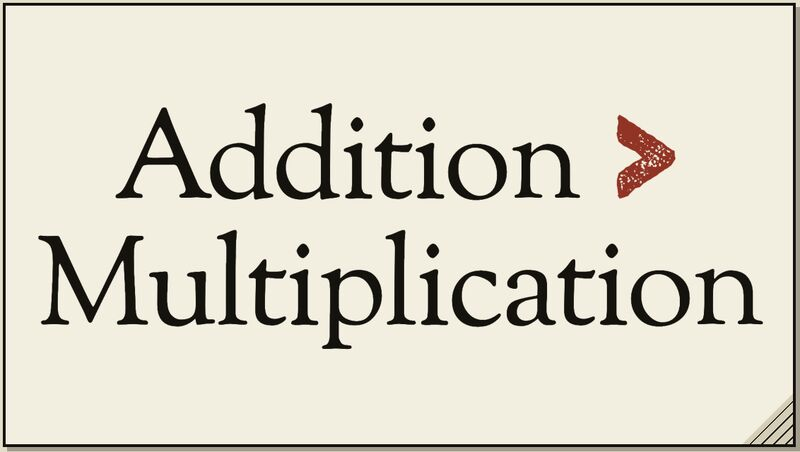 Addition > Multiplication, set in type on an old index card